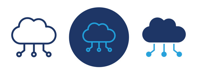 set of pixel perfect colored Cloud computing icon , 1 Silhouette, 1 Unexpanded, Cloud with nodes indicating cloud-based data services.