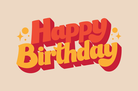 Retro Happy Birthday text with stars and circles lettering