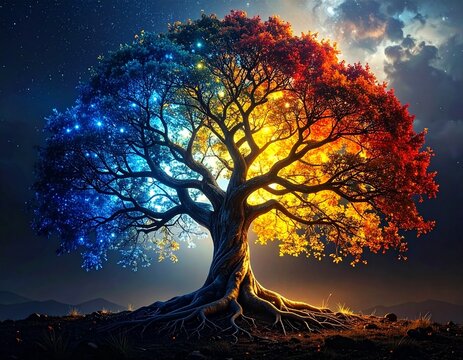 Tree of Life with Five Elements Gradient on White