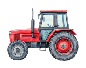 Obraz premium Red tractor with large wheels and cabin side view