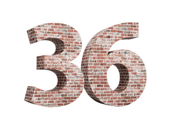 Number Thirty Six 36 Digit Made Of Old Grunge Texture Wall Of Bricks 3D Illustration