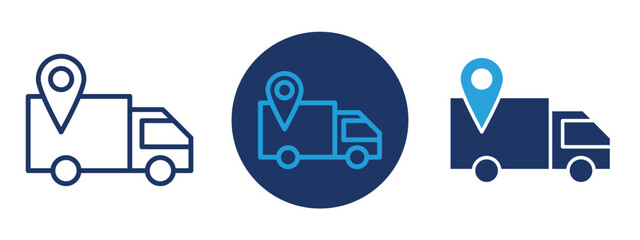 set of pixel perfect colored delivery location icon , 1 Silhouette, 1 Unexpanded, Pinpoint icon showing delivery destination.