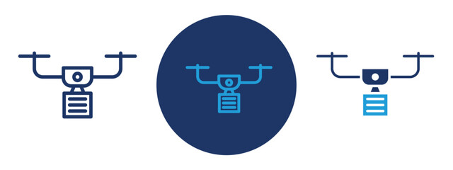 set of pixel perfect colored drone delivery icon , 1 Silhouette, 1 Unexpanded, Drone icon delivering packages.