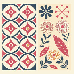 Fototapeta premium Seamless floral pattern with vintage spring flowers and leaves, a decorative vector illustration for textile design or wallpaper