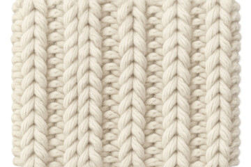 Cable knit fabric texture in soft cream, highlighting intricate weaving pattern against neutral transparent backdrop, useful for textile design