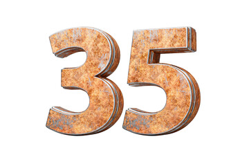 Number Thirty Five 35 Digit Made Of Old Rusty Iron Metal Texture White Background 3d Illustration