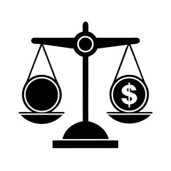 Scales balancing money and weight in minimalist black and white design  