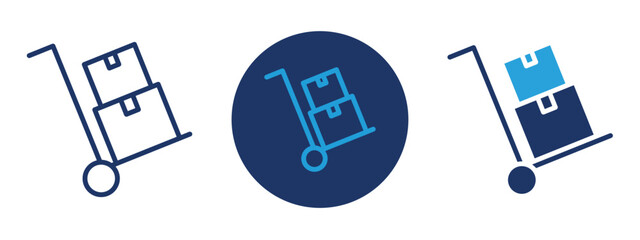 set of pixel perfect colored Hand trolley icon , 1 Silhouette, 1 Unexpanded, Two-wheel hand truck for moving boxes and cargo.