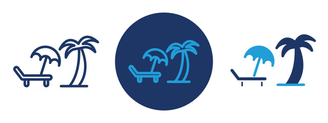 Obraz premium set of pixel perfect colored Holiday icon , 1 Silhouette, 1 Unexpanded, Palm tree and sun symbolizing tropical holiday getaway.