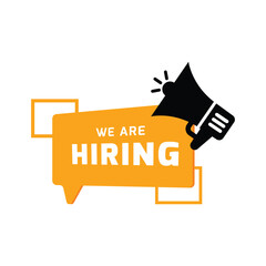 We are Hiring. Join Our Team and Megaphone on Speech Bubble Flat Design