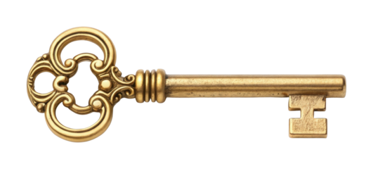 Ornate vintage brass skeleton key with intricate details