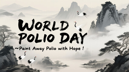 Shanshui, Xianhe, and calligraphic characters represent the hope of eradicating poliomyelitis and are used in cultural symbolism and public welfare advocacy scenes.