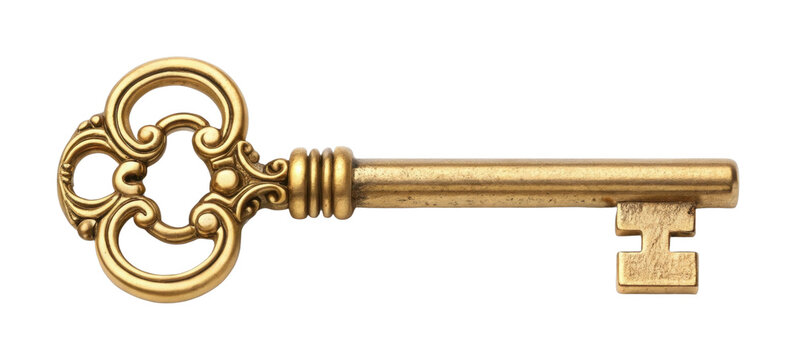 Ornate vintage brass skeleton key with intricate details