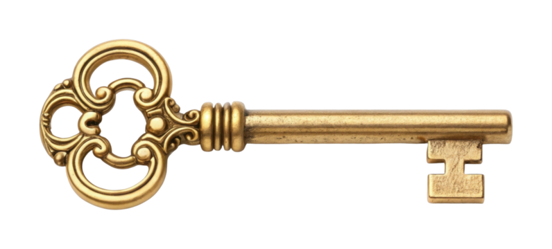 Ornate vintage brass skeleton key with intricate details