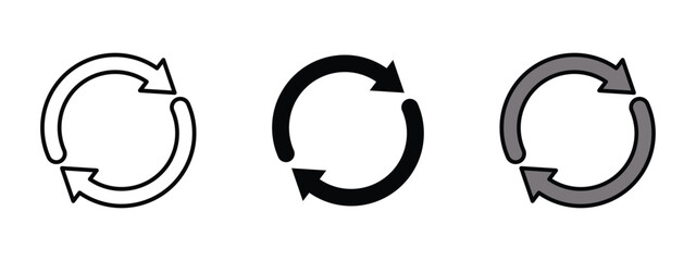 set of pixel perfect colored Refresh icon , 1 Silhouette, 1 Unexpanded, Circular arrow symbol representing refresh, reload, or update function.
