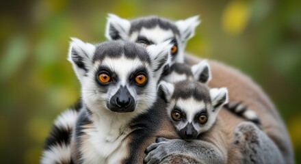 Fototapeta premium Ring-Tailed Lemurs Family Portrait Cute Mammals