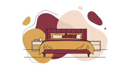 Fototapeta premium Bedroom with bed and pillows in abstract style