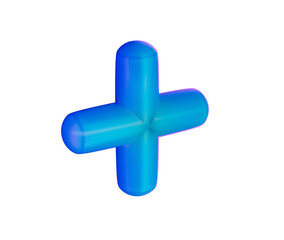 Obraz premium 3D Blue plus sign with a glossy, gradient finish, featuring smooth, rounded edges. 3D Illustration
