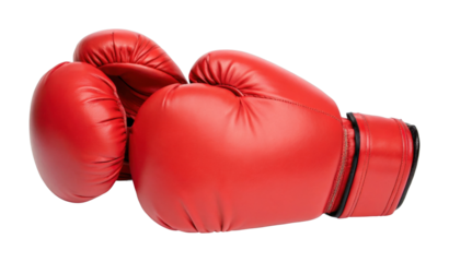 Red boxing gloves on a white surface