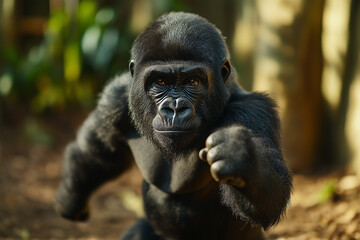 Obraz premium Gorilla Primate Mammal Captured in the Jungle: Wildlife Animal in Natural Habitat