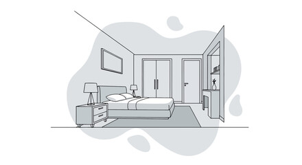 Bedroom interior with bed nightstands and built-in closet