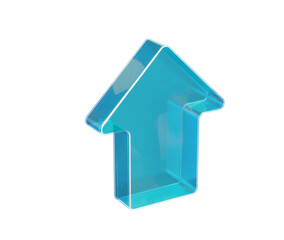 A glossy, glass-like upward arrow icon, symbolizing progress, direction and growth. 3D Illustration