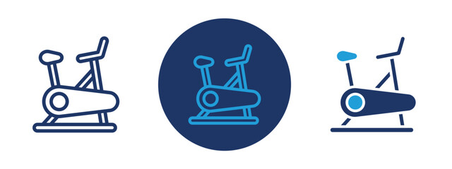 set of pixel perfect colored Stationary bike icon , 1 Silhouette, 1 Unexpanded, Illustration of an indoor cycling bike used for cardio workouts.
