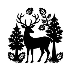 Deer and fawn silhouette in a winter wildlife illustration