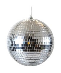 Reflective disco ball with mirrored tiles hanging