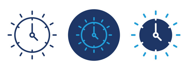 set of pixel perfect colored Summer time icon , 1 Silhouette, 1 Unexpanded, A clock with sun and beach elements to depict the summer season.