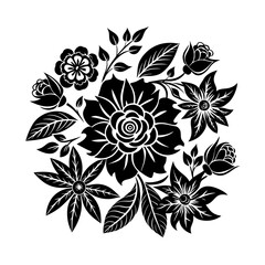 Black and white abstract floral ornament with decorative flower pattern