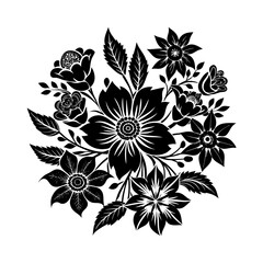 Black and white abstract floral ornament with decorative flower pattern