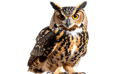 owl isolated on transparent background. High-resolution bird illustration for educational materials, wildlife design, or spooky Halloween themes