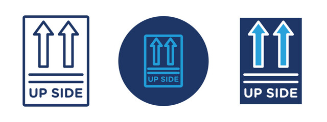 set of pixel perfect colored This side up icon , 1 Silhouette, 1 Unexpanded, Box with arrows pointing upward to indicate handling instructions.