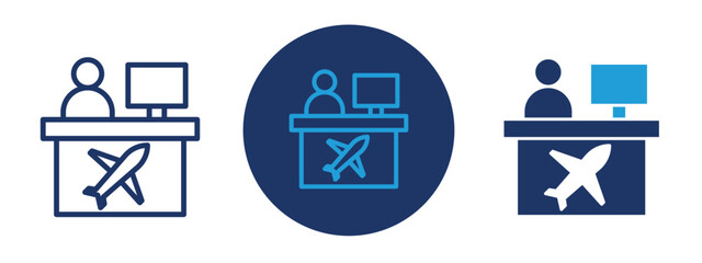 set of pixel perfect colored Travel agent icon , 1 Silhouette, 1 Unexpanded, A person with globe and tickets symbolizing travel booking services.