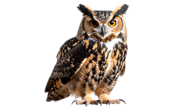 owl isolated on transparent background. High-resolution bird illustration for educational materials, wildlife design, or spooky Halloween themes