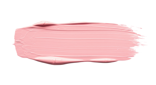 Soft pastel pink abstract single brush stroke with visible texture and fine lines, isolated horizontally on a transparent background with copy space and even shadowless lighting, a distinct