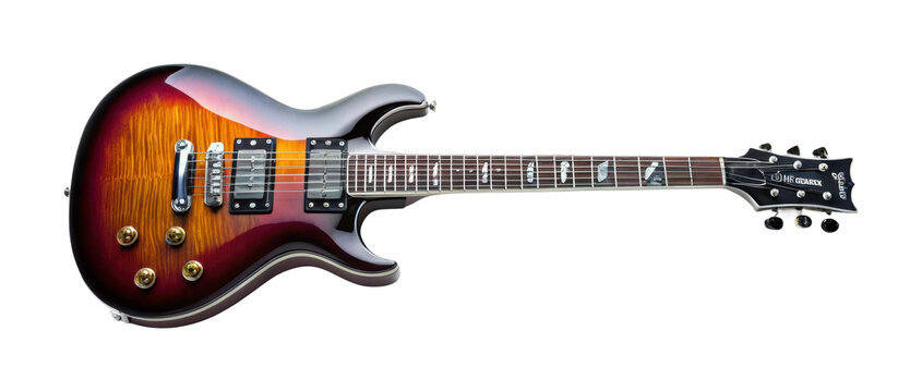 Electric guitar with burst finish and dual humbuckers