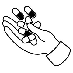 Pills in hand line art vector illustration 