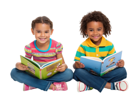 Smiling african children reading books together - Powered by Adobe