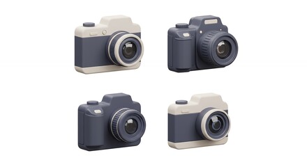 Fototapeta premium Gray cameras on white background