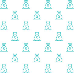 Grid of Teal Dollar Money Bag Icons on White Seamless Background