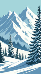 Fototapeta premium Snow Covered Mountain Landscape with Pine Trees View