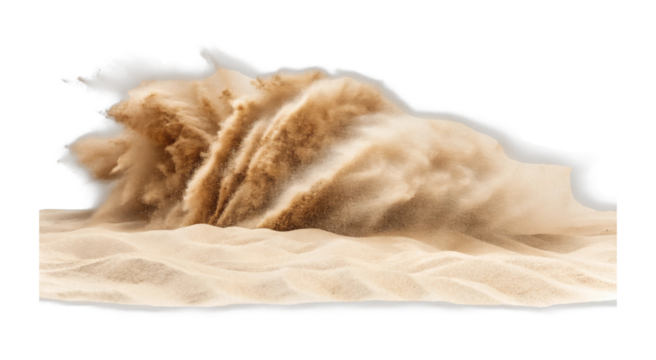 Dynamic sand explosion capturing motion and energy in desert environment