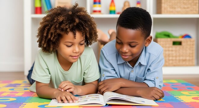 Group of Diverse Kids Studying and Collaborating

