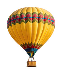 Naklejka premium Vibrant yellow hot air balloon with colorful patterns soaring high