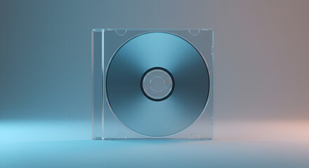 Compact Disc in Transparent Case with Blue Lighting and Soft Background Effect