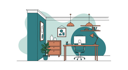 Fototapeta premium modern home office with desk and decorative elements