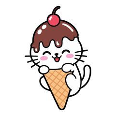 "Cute Cat with Ice Cream Illustration"