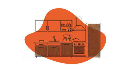 Kitchen interior with wooden cabinets and appliances